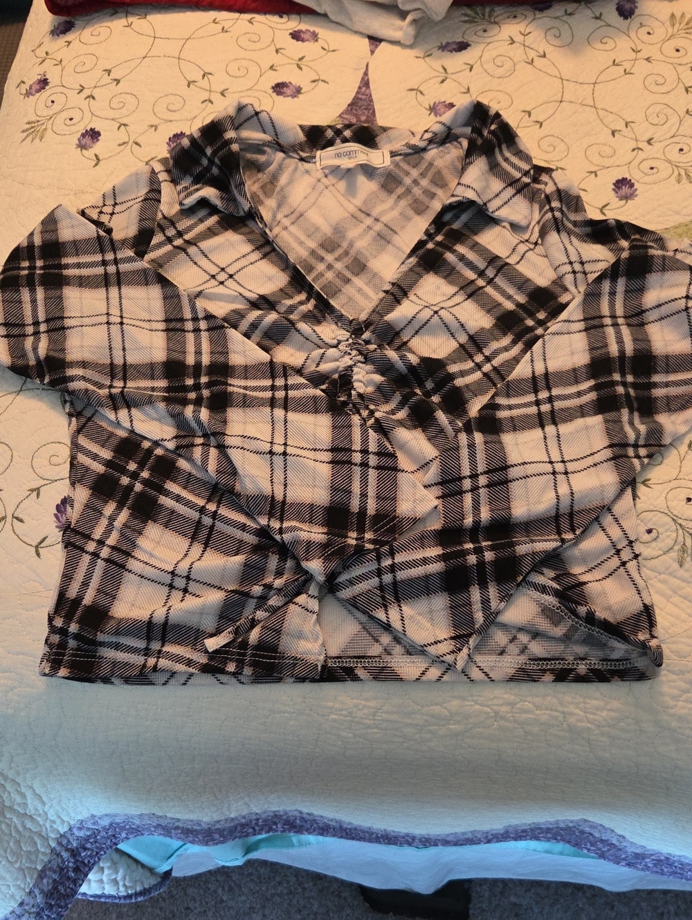Black & White Plaid Crop Top with Front Twist - Women